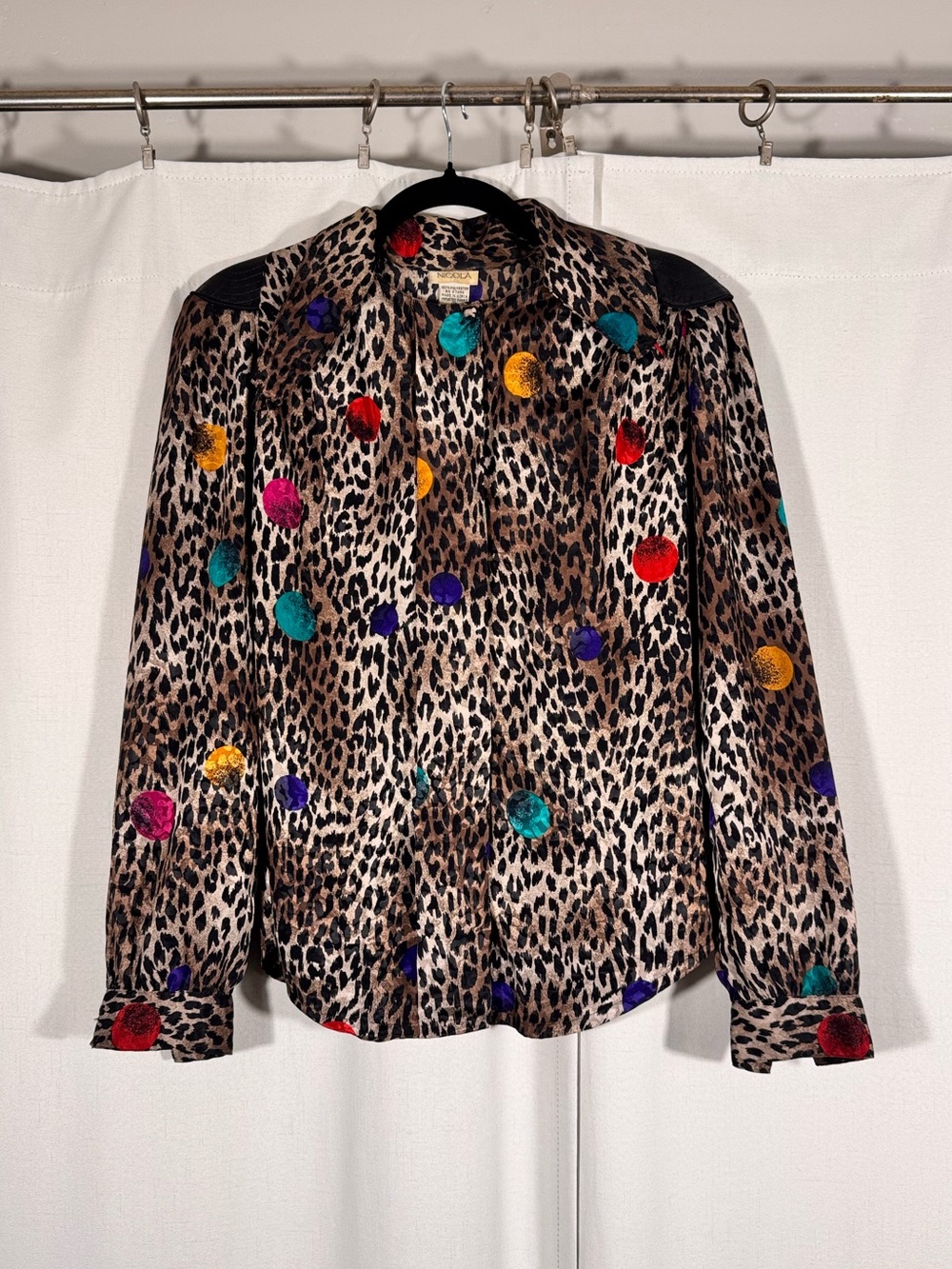 Vintage Nicola Retro Leopard Print Polka Dot Blouse